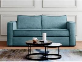 Sofá-Cama de 4 Lugares de Veludo Azul Turquesa Com Cama de 160 cm Com Ripas Largas Colchão de 14 cm Loreto VENTE-UNIQUE