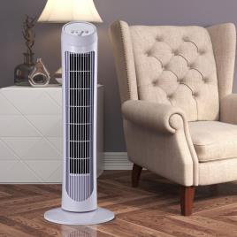 HomCom Ventilador de Torre com Movimento Oscilante 70º tipo Coluna de Pé com 3 Velocidades Potência 45W e Asa de Transporte Branco - f27x75cm
