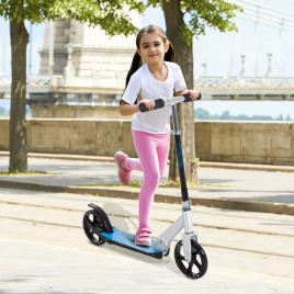 HomCom Trotinete para Crianças Scooter Dobrável Guiador Regulável Quadro Alumínio Leve e Estável Carga 100kg Branca - 68x34x60-73.5cm