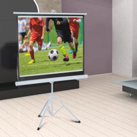 HomCom Ecrã para Projeção Motorizada Dobrável 84 Formato 4:3 com Suporte Tripé Altura Ajustável Cinema em Casa Apresentações