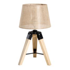 HomCom Candeeiro de Mesa Moderno e Original, com Base Tripé de Madeira e Abajur de Tecido de Linho - 24x24x45cm
