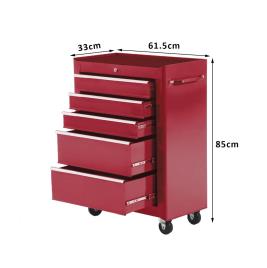 HOMCOM Carrinho de ferramentas em aço vermelho 61.5x33x85cm