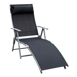 Outsunny Espreguiçadeira Dobrável Encosto Ajustável para 7 Níveis com Travesseiro Resistente ao Textilene 137x63.5x100.5 cm Aço