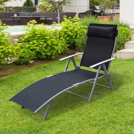 Outsunny Espreguiçadeira Dobrável Encosto Ajustável para 7 Níveis com Travesseiro Resistente ao Textilene 137x63.5x100.5 cm Aço