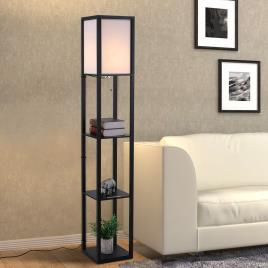 HOMCOM Prateleiras Lbrería Alta de 3 Níveis com Lâmpada para Sala de estar Quarto Prateleiras Modernas para Sala de Exposição Branco e Preto 26x26x160 cm