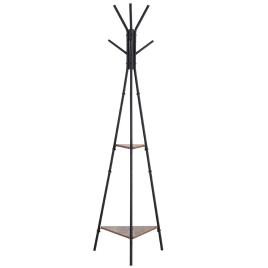 HOMCOM Cabide de metal cabide de roupas em forma de árvore para pendurar roupas 6 ganchos com 2 prateleiras 32.5x45.5x182cm