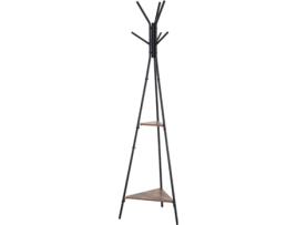 Bengaleiro HOMCOM 837-029 6 Ganchos + 2 Estantes Preto e Castanho (MDF e Ferro - 32.5 x 45.5 x 182 cm)
