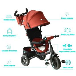 HomCom Triciclo 3 EM 1 para Crianças +18 Meses Vermelho 96x53.5x101cm