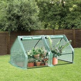 Outsunny Estufa para Jardim Terraço Viveiro para Jardim para Plantas com 2 Portas 180x90x90 cm Cor Verde Tubo de aço PE com janela