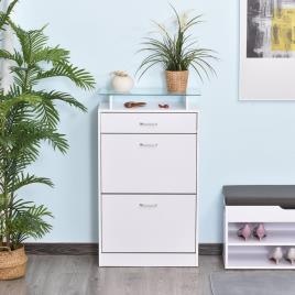 HOMCOM Organizador de sapatos com 3 gavetas Prateleira de vidro Carga 50 kg 60x24x105,5 Branco