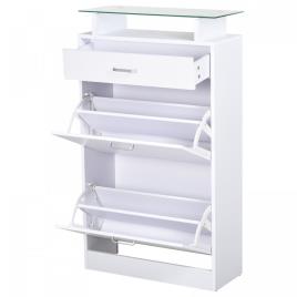 HOMCOM Organizador de sapatos com 3 gavetas Prateleira de vidro Carga 50 kg 60x24x105,5 Branco
