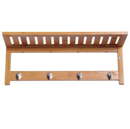 HOMCOM Cabide de parede de bambu Prateleira Toalheiro 4 Ganchos para Entrada Hall Banheiro Corredor Quarto 50x17x20 cm de Carga 5 kg