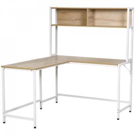 HOMCOM Mesa de computador em forma de L com prateleiras abertas 140x125x149 cm