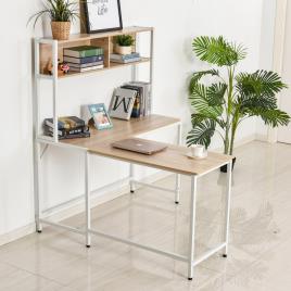 HOMCOM Mesa de computador em forma de L com prateleiras abertas 140x125x149 cm
