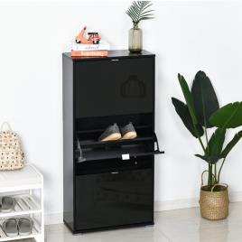 HOMCOM Armário de sapatos com 6 prateleiras Porta Inclinada capacidade de 18 Pares Preto