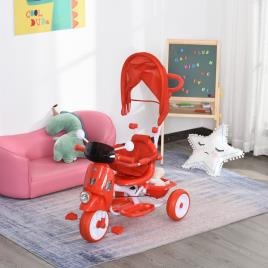 HOMCOM Triciclo infantil com toldo Barreira Apoio para os pés Luz e Música 93x51x94 cm Vermelho