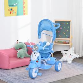 HOMCOM Triciclo para crianças acima de 3 anos, dobrável com luz e música 102x48x96 cm Azul
