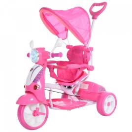 HOMCOM Triciclo para crianças acima de 3 anos, dobrável com luz e música 102x48x96 cm Rosa
