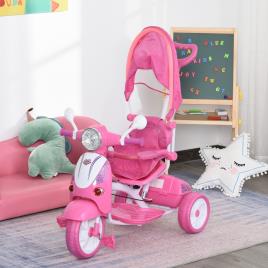 HOMCOM Triciclo para crianças acima de 3 anos, dobrável com luz e música 102x48x96 cm Rosa