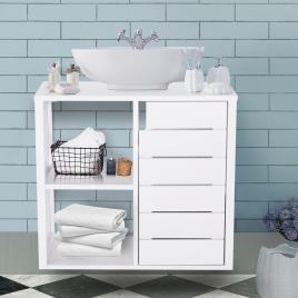 Kleankin Armário de Banheiro Baixo com Prateleiras e Armário 60x30x54 cm Branco