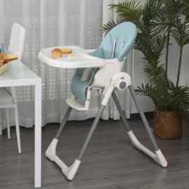 HOMCOM Cadeira de refeição ajustável e dobrável para bebê acima de 6 meses com bandeja dupla 55x80x104 cm azul