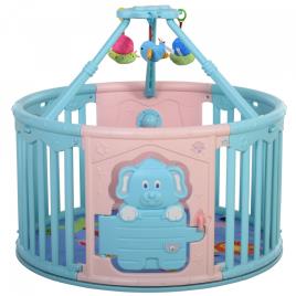 HOMCOM Parque infantil redondo para bebês Berço com Tapete Altura 65,5 cm rosa e azul