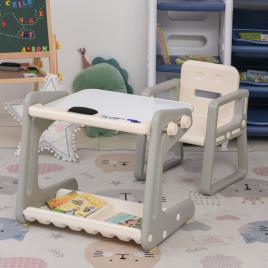 HOMCOM Conjunto de Mesa Conversível e Cadeira para Crianças acima de 12 Meses com 3 Marcadores e 1 Borracha 65x48x66,7 cm Cinza e Branco