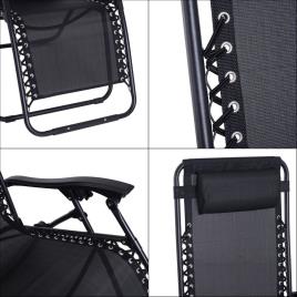 Outsunny Conjunto de 2 espreguiçadeiras e 1 mesa dobrável Cadeira de gravidade zero Espreguiçadeiras ao ar livre relaxantes Encosto reclinável Textilene para Jardim Pátio preto