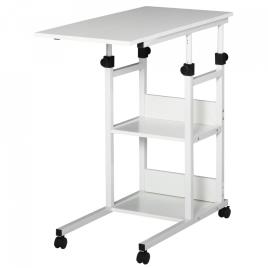 HOMCOM Mesa lateral do sofá em forma de C com 4 rodas giratórias Freios Altura regulável 3 níveis Estrutura metálica 80x40x75-85 cm Branco