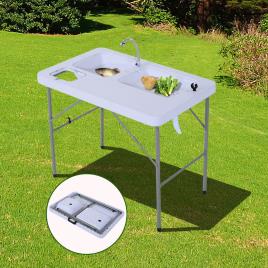 Outsunny Multifuncional Mesa Dobrável 2 em 1 Mesa + Estação de Limpeza Mesa De Piquenique com Torneira e 2 Pias para Pesca Jardim Churrasco Ao Ar Livre Camping 101x66x81 cm