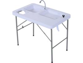 Mesa Portátil OUTSUNNY Torneira e 2 Pias (101x66x81 cm)