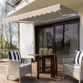 Outsunny Toldo Manual Dobrável de Alumínio com Manivela Impermeável Proteção Solar UV Alumínio Aço Tecido de poliéster Creme - 2.95x2.5m