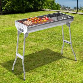 Outsunny Churrasqueira portátil e dobrável de aço inoxidável com grelha a carvão e desenho de ventilação 73x33x71 cm prata