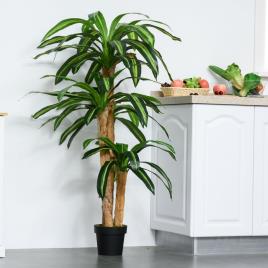 Outsunny Planta Artificial Decorativa Dracaena com Pote Árvore Sintética 66 Folhas Ø20x160 cm Verde