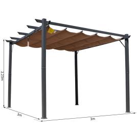Outsunny Pérgola de Alumínio Gazebo Carpa 3x3m para Jardím Pátio ou Terraço com Teto Retrátil Tecido Poliéster Resistente à Água e UV