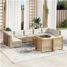 vidaXL 10 pcs conjunto de sofás p/ jardim com almofadões vime PE bege