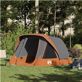 vidaXL Tenda de campismo cabana p/ 4 pessoas impermeável cinza/laranja