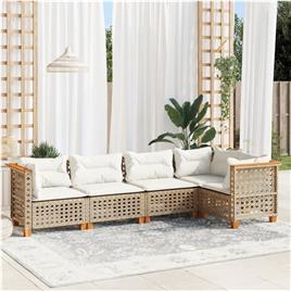 vidaXL 5 pcs conjunto de sofás p/ jardim com almofadões vime PE bege