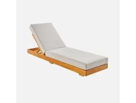 Espreguiçadeira em madeira de acácia com almofada, multi-posições, Beige
