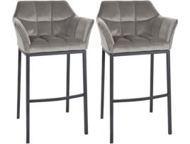 Conjunto de 2 bancos de bar Damaso com cobertura de veludo e estrutura de quatro pernas cinza/metal fosco preto CLP