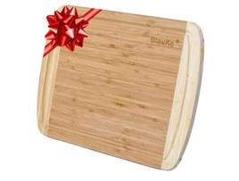 Tábua de corte em madeira para cozinha – Tábua de corte grande em bambu 37x29cm com ranhura para sumo – Tábua de corte em madeira, tabuleiro de servir