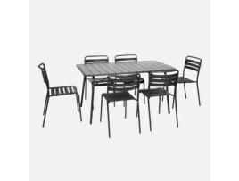 Mesa de Jardim Dobrável de Metal com 6 Cadeiras, Antracite