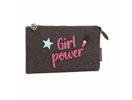 Estojo Flat Girl Power Glitter Rosa