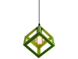 Lustre Contemporâneo E27, Luminária Quadrada de Metal para Teto Verde