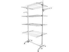 Todeco Estendal, Varal Material Tubos de Aço Inoxidável, Carga Máxima 3 Kg por Barra de Suporte, 4 Prateleiras, com Abas e Barra Superior - Branco