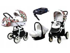 Carrinho de Bebé Multifuncional BABYLUX CLASSIC GOLD 4 Em 1 -Small Roses WHITE FRAME - Ajustável e dobrável Construção leve em alumínio - Acessórios