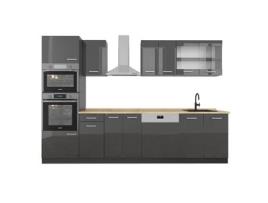 Cozinha R-Line, 300cm com armário alto, PT Carvalho, Antracite brilhante/antracite VICCO