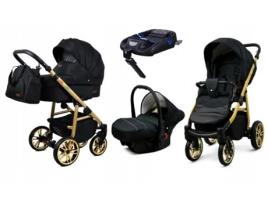Carrinho de Bebé Multifuncional BABYLUX CLASSIC GOLD 4 Em 1 -Onyx GOLD FRAME - Ajustável e dobrável Construção leve em alumínio - Acessórios