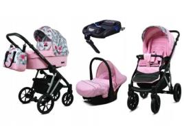 Carrinho de Bebé Multifuncional BABYLUX MARLUX 4 Em 1 -Silver Roses Silver Frame - Ajustável e dobrável Construção leve em alumínio - Acessórios