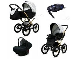 Carrinho de Bebé Multifuncional BABYLUX MARGARET GOLD 4 Em 1 -Black Dots - Ajustável e dobrável Construção leve em alumínio - Acessórios